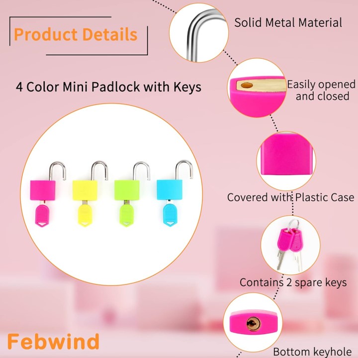 Set Of 4 Mini Padlocks Multicolor For Bags and More
