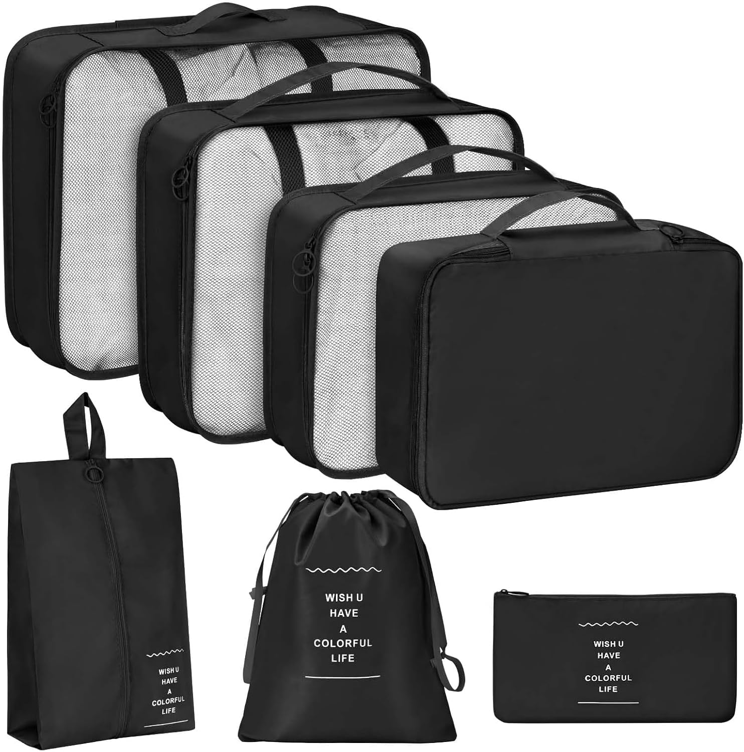 Stroite7 pc Travel set , Packing cubes with Laundry Bag